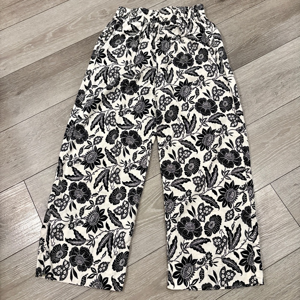 Panama Jack Black & White Floral Linen Blend Wide Leg Pants Size Small - Picture 1 of 7